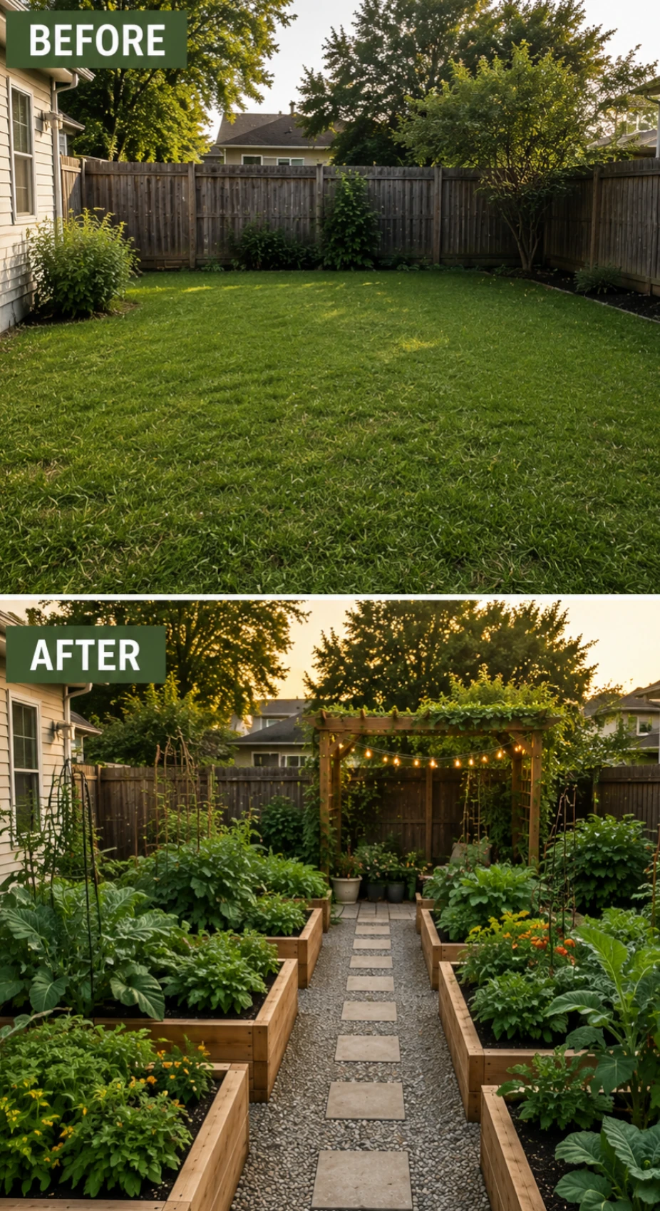 Empty Lawn → Raised Bed Garden