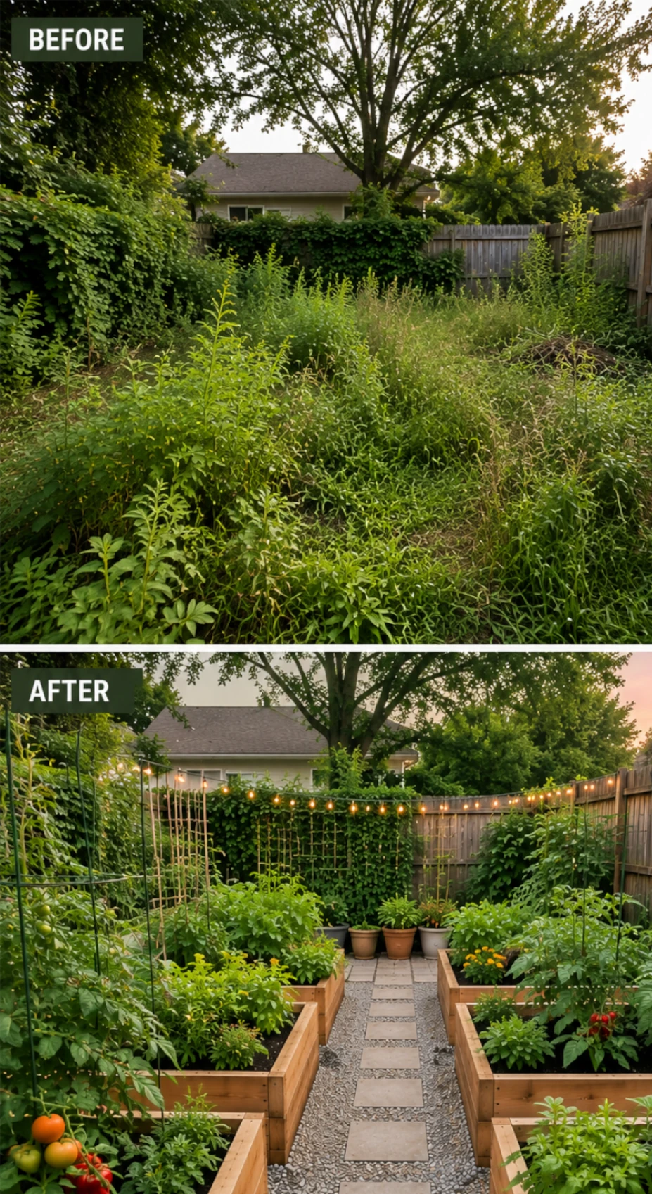 Weedy Backyard → Food Garden