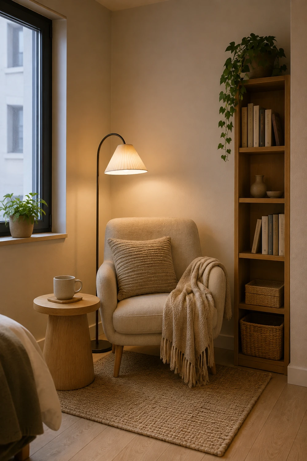Budget-friendly small apartment reading nook setup