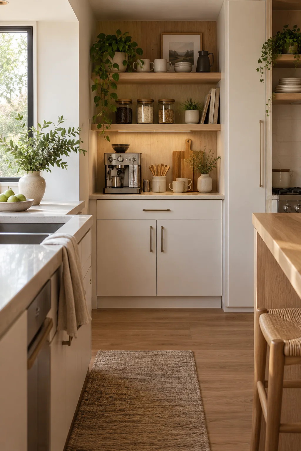 Luxury apartment home café with espresso machine and storage
