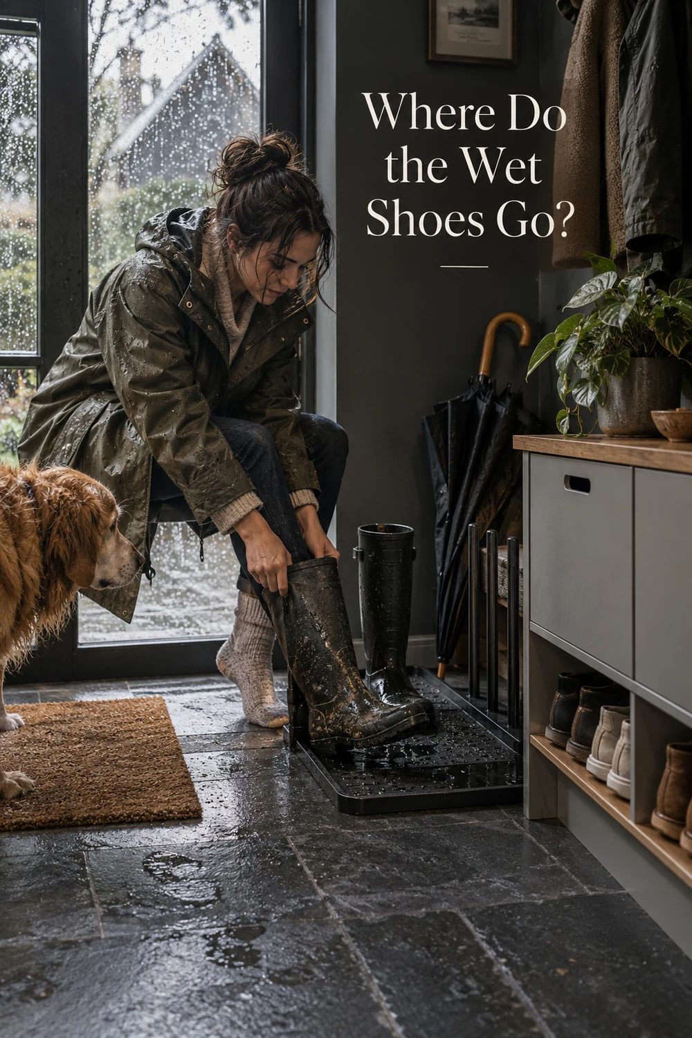 Where do the wet shoes go